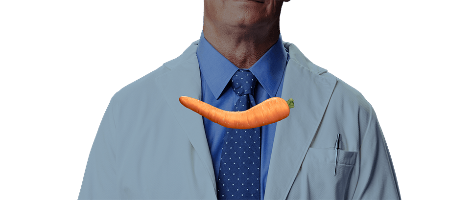 bent carrot in front of doctor